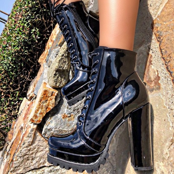 LAST Siren | Patent Leather Lug Sole Booties - Picture 2 of 8